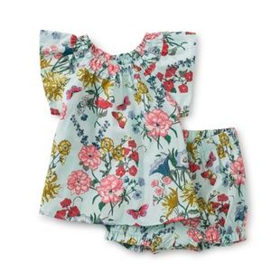 NWT Tea Collection Ruffle Sleeve Baby Set - Intricate Floral 2T